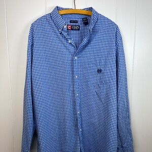 Chaps Mens Blue Check Long Sleeve Button Down Shirt Easy Care Casual Dress Work